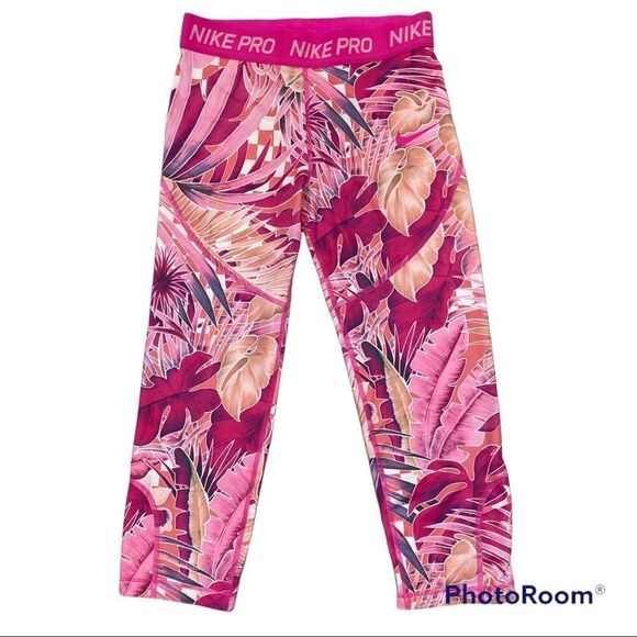 Girls Nike Pro Dri-Fit All Over Print Training Athletic Pants Capri Length Large - Picture 1 of 12